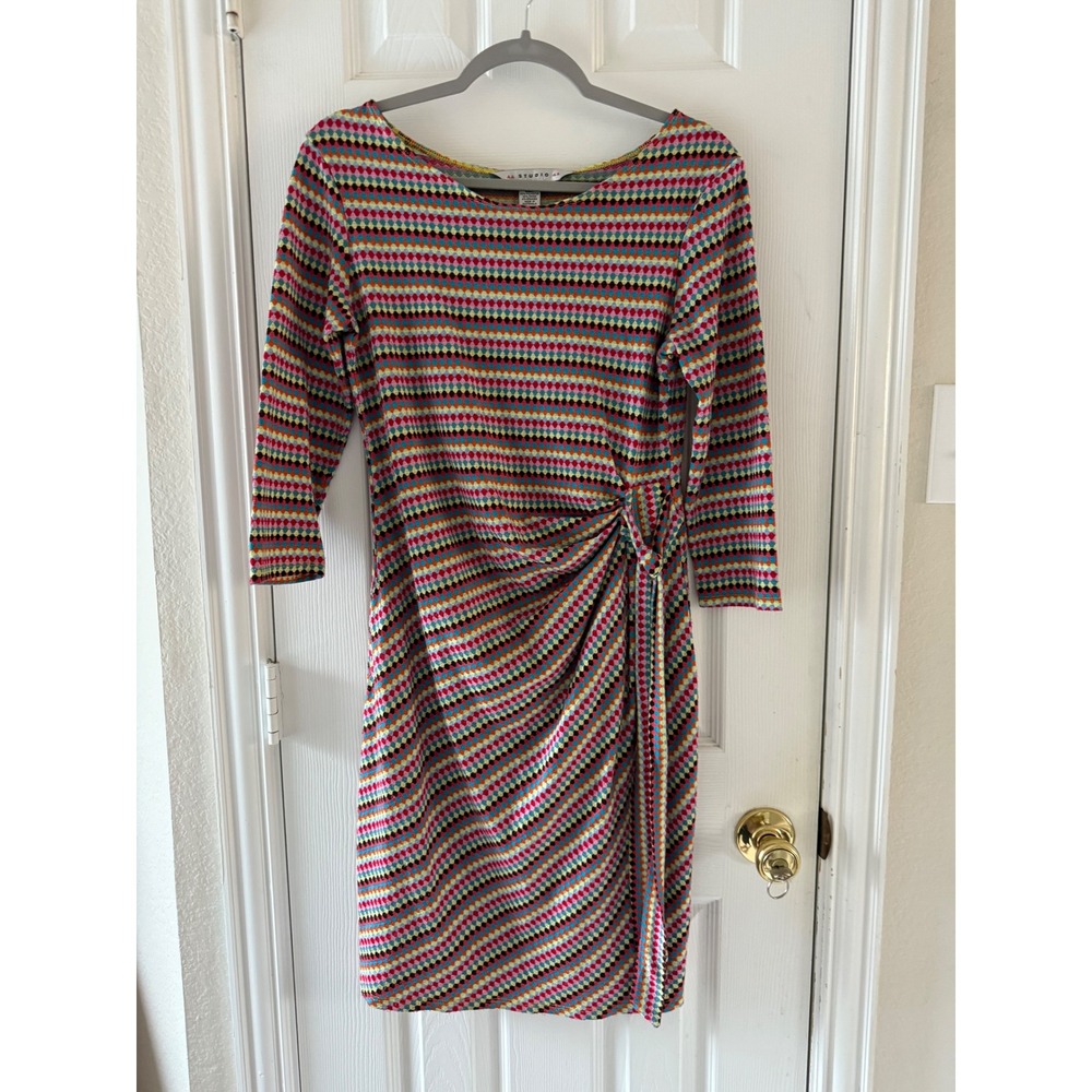 Women's Striped Midi Dress with Side Twist